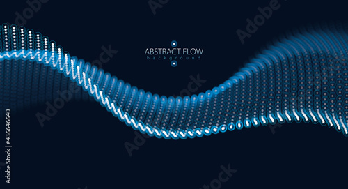 3d particles mesh array wave, sound flowing. Blurred round lights vector effect illustration. 3d futuristic technology style.