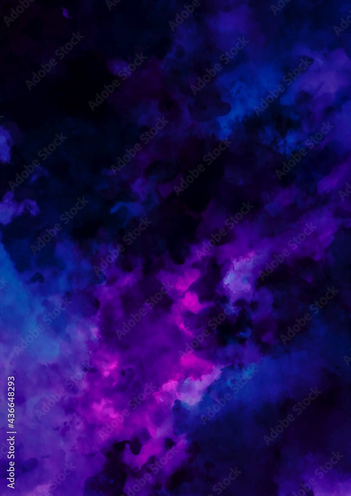 暗闇に光る青と紫の幻想的な水彩テクスチャ背景