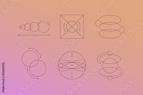 Vector set of linear design elements for logo templates in modern minimalist style with copy space for text and gradient backgrounds