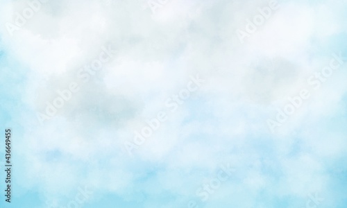 White fluffy clouds on blue sky digital illustration. Pure and tranquil painting. Freedom and peace representation. Great as backdrop background cover or blank for any design purposes. 