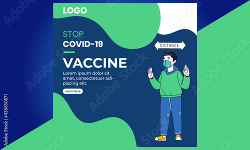 Corona Virus Vaccine Social Media, Stop Covid-19 concept, Prevention of Covid-19, People keeping distance for infection risk and disease, Coronavirus, Vector Illustration, Stock Illustration
