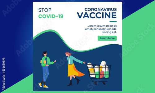 Corona Virus Vaccine Social Media, Stop Covid-19 concept, Prevention of Covid-19, People keeping distance for infection risk and disease, Coronavirus, Vector Illustration, Stock Illustration