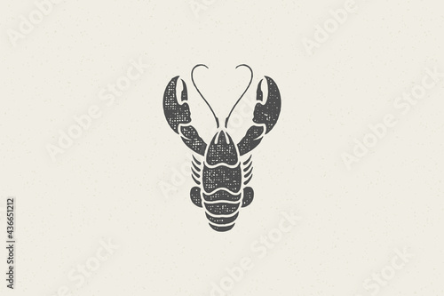 Lobster silhouette for seafood restaurant menu and logo hand drawn stamp effect vector illustration.