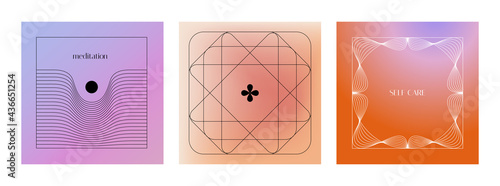 Vector set of linear design elements for logo templates in modern minimalist style with copy space for text and gradient backgrounds