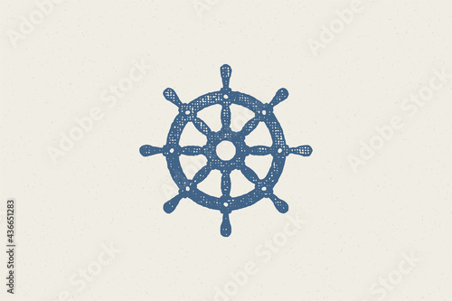 Marine steering wheel silhouette for logo hand drawn stamp effect vector illustration.