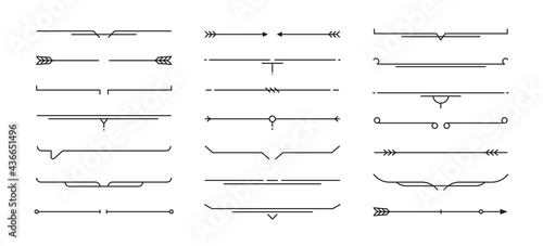 Set of Hand drawn design elements. Vintage line elements. Decorative drawing badges, frames. Decoration, banners, swirls divider, emblems, arrows. Vector illustration.