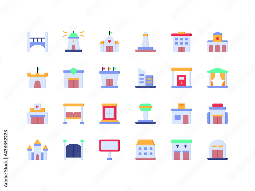 Building and Landmark Flat Icon Set Building and Landmark Flat Icon Set