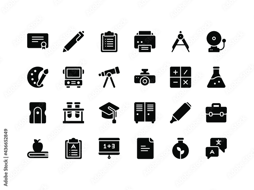 School and Education Glyph Icon Set