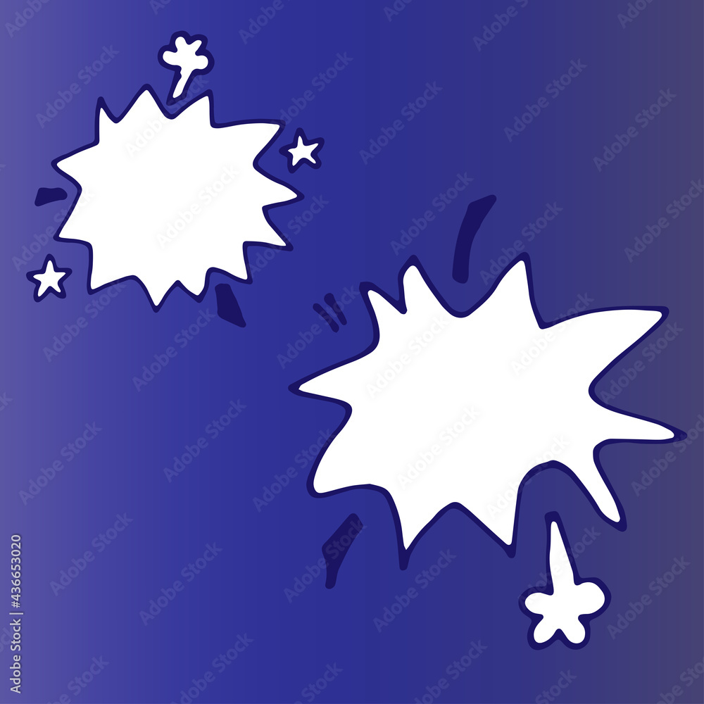 empty speech bubble on blue background. shape of star bubble for text. hand drawn vector. comic book scene style. doodle art for sticker, clipart, logo, label, poster, banner. comic conversation. empty speech bubble on blue background. shape of star bubble for text. hand drawn vector. comic book scene style. doodle art for sticker, clipart, logo, label, poster, banner. comic conversation.