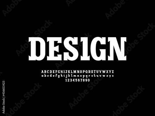 Trendy white font, bold alphabet, letters from A to Z and numbers from 0 to 9