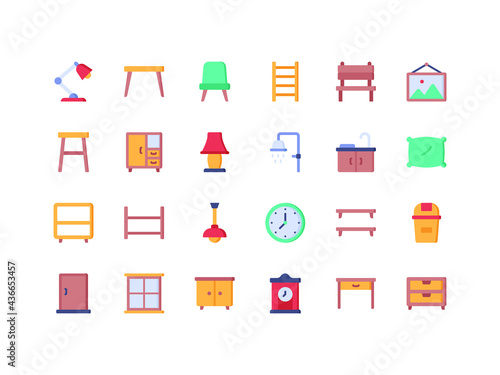 Furniture and Household Items Flat Icon Set