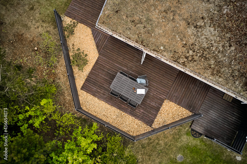 drone shot of patio of house in denmark