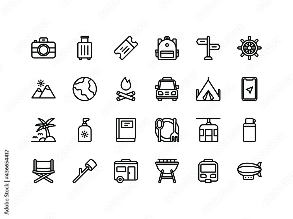 Fototapeta premium Vacation and Travel Outline Icon Set