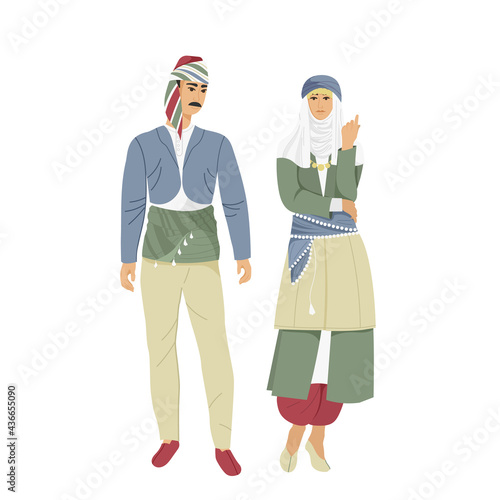 Man and woman in traditional Turkish costume, Turkish culture.. Isolated on a white background.