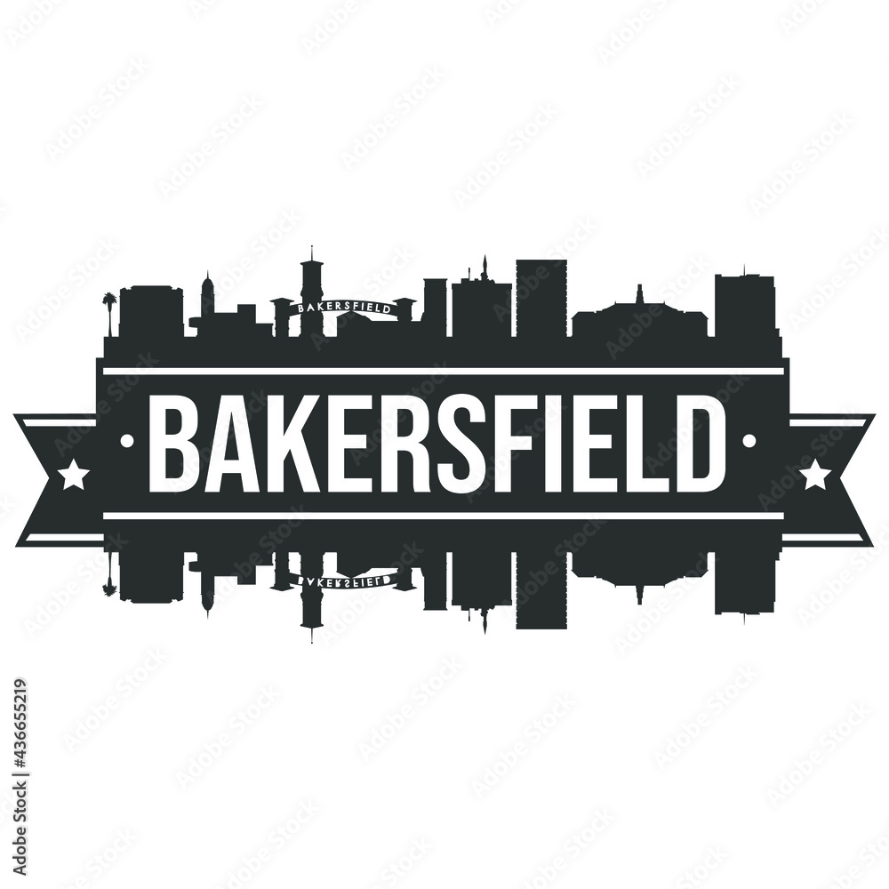 Bakersfield California. Skyline Silhouette City. Cityscape Design Vector. Famous Monuments Tourism.