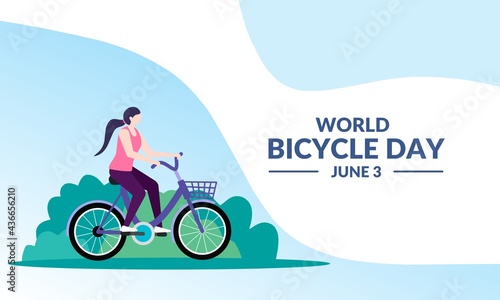 Vector illustration of a girl cycling on a nature background, as a banner, poster or template for world bicycle day.