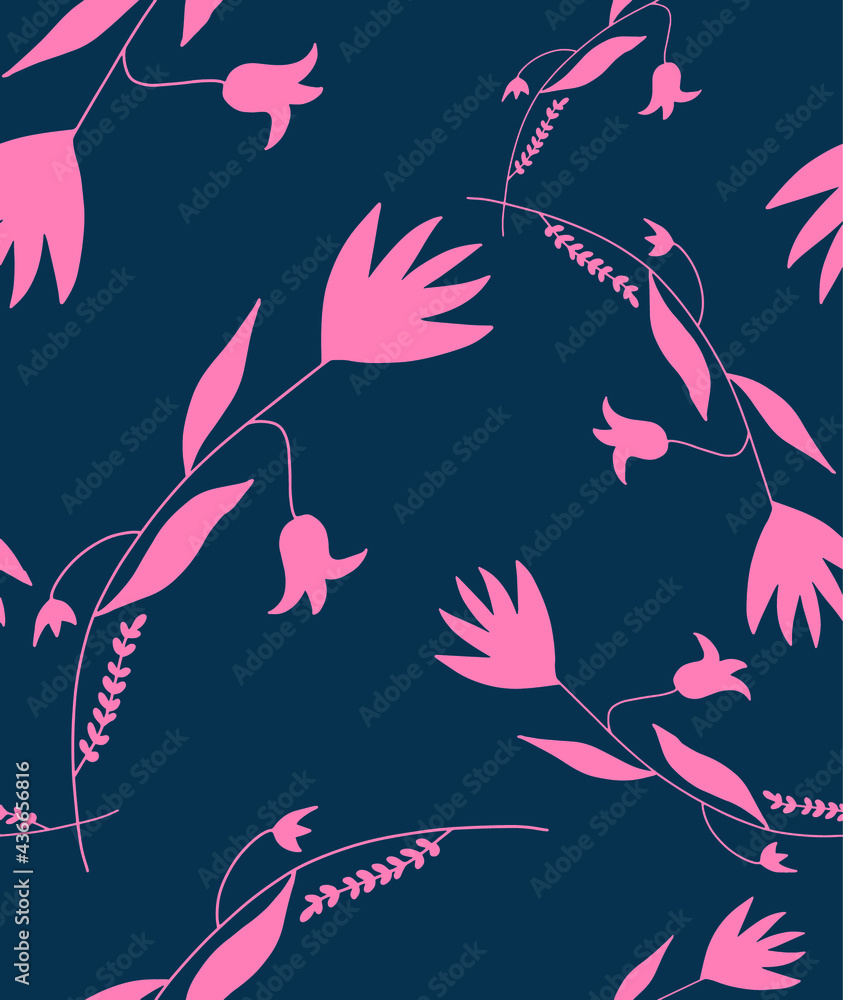 Abstract Hand Drawing Floral Leaves and Branches Seamless Vector Pattern Isolated Background