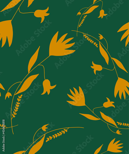 Abstract Hand Drawing Floral Leaves and Branches Seamless Vector Pattern Isolated Background