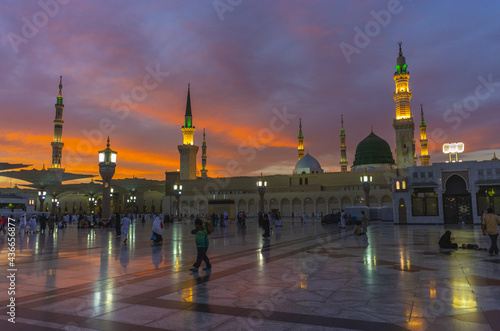 Madinah Masjid with red and blue beautiful  sky  photo