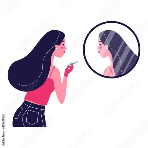 Girl with Body Dysmorphic Disorder doing self filler for her nose photo