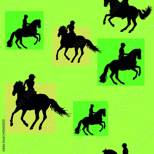 seamless sports background  equestrian sports  silhouettes of riders on colored background
