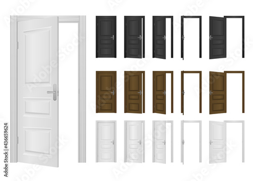 Open, closed front door of the house.