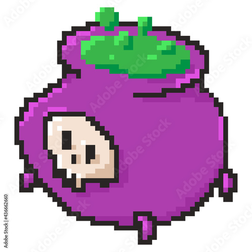 Witch cauldron pixel art vector Halloween icon isolated on a white background.