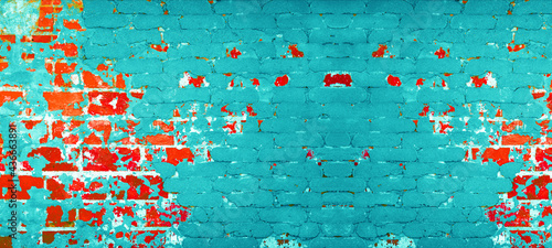 Abstract green turquoise red complementary colors damaged aged old weathered ...