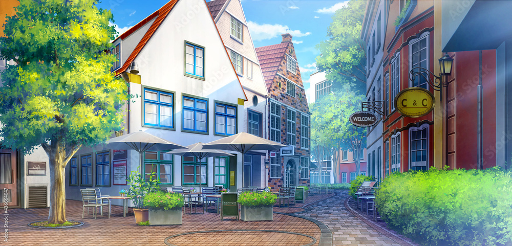 Obraz premium 2D Illustration of Schnoor at the Daytime, Anime background.