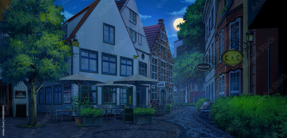 Fototapeta premium 2D Illustration of Schnoor at the Midnight, Anime background