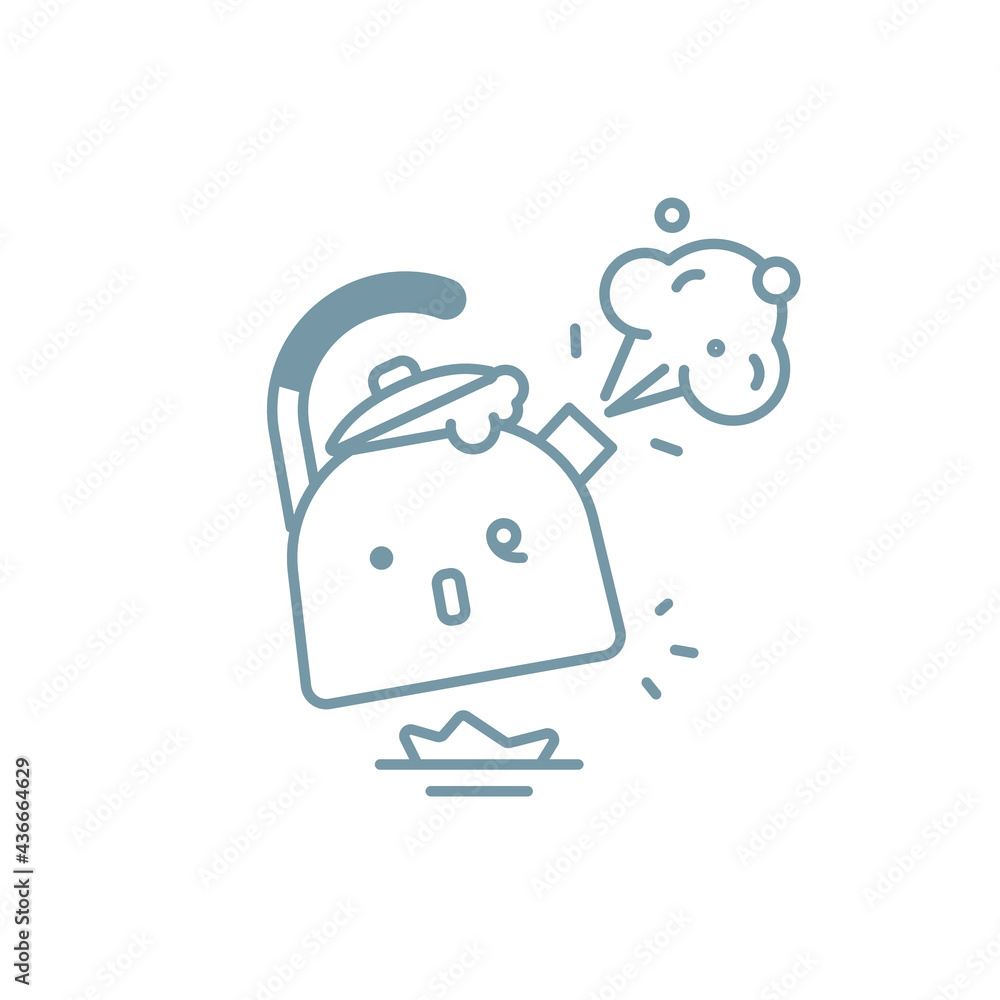 Boiling kettle icon. The water in the kettle is boiling. Negative message. Vector. The image is isolated on a white background.