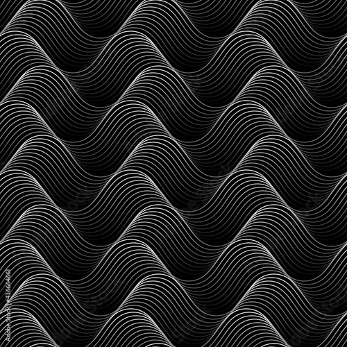 Vector monochrome seamless pattern. Abstract dunes of white lines wallpaper or textile design.