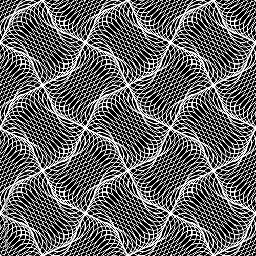 Vector monochrome seamless pattern. Abstract moire texture of white lines for wallpaper or textile design.