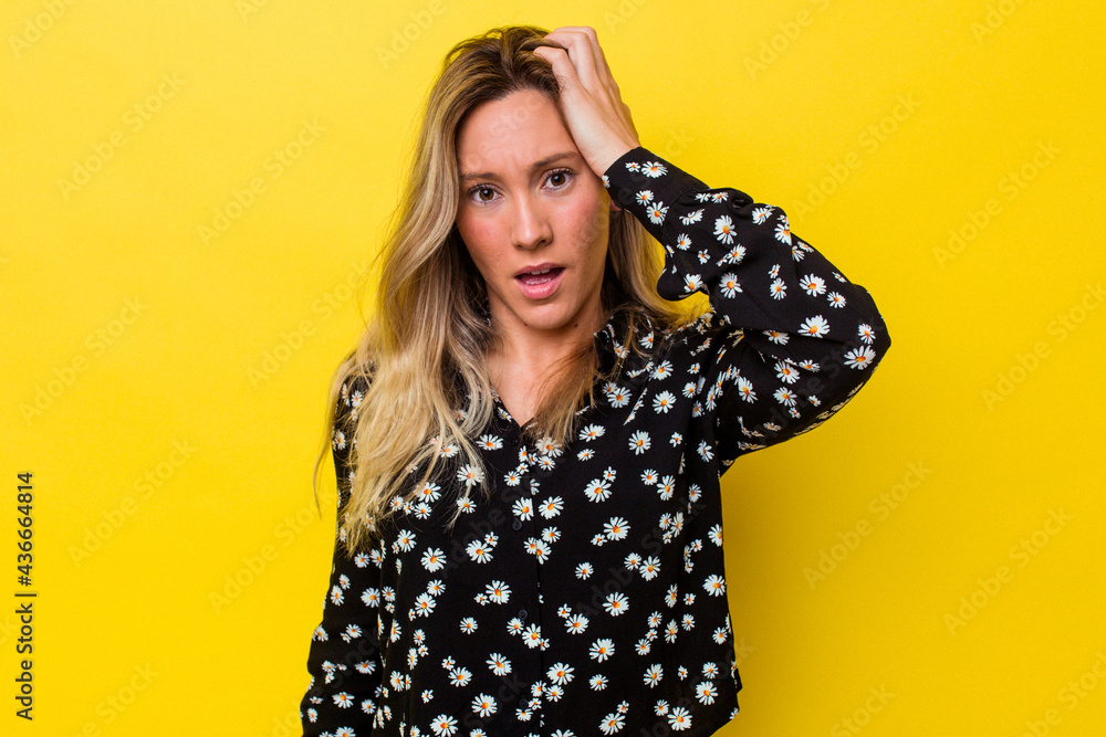Young australian woman isolated being shocked, she has remembered important meeting. Young australian woman isolated being shocked, she has remembered important meeting.