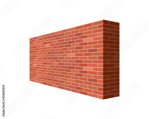 Brick wall in the perspective. Brick wall 3D vector  illustration isolated on white background