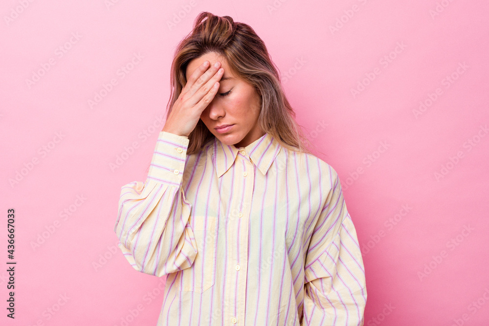 Young australian woman isolated touching temples and having headache. Young australian woman isolated touching temples and having headache.