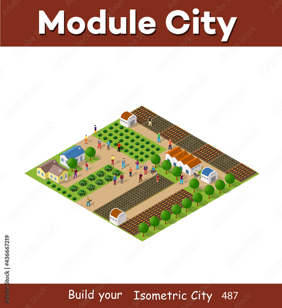 Rural isometric nature ecological farm with beds Rural isometric nature ecological farm with beds