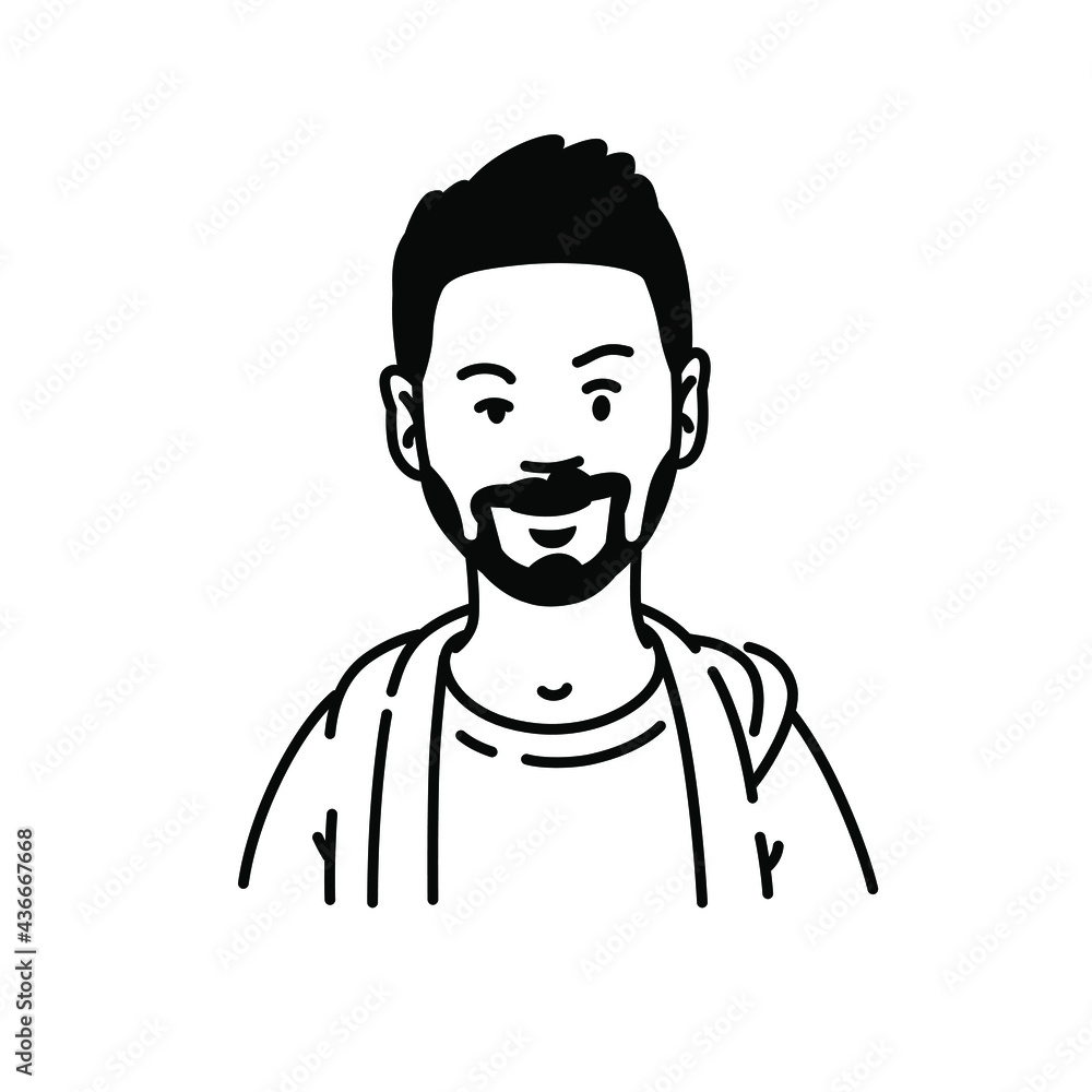 Young man avatar in minimal style. A hipster with a beard, the signature character for the logo. Vector. Fashionable modern style. The image is isolated on a white background. Young man avatar in minimal style. A hipster with a beard, the signature character for the logo. Vector. Fashionable modern style. The image is isolated on a white background.