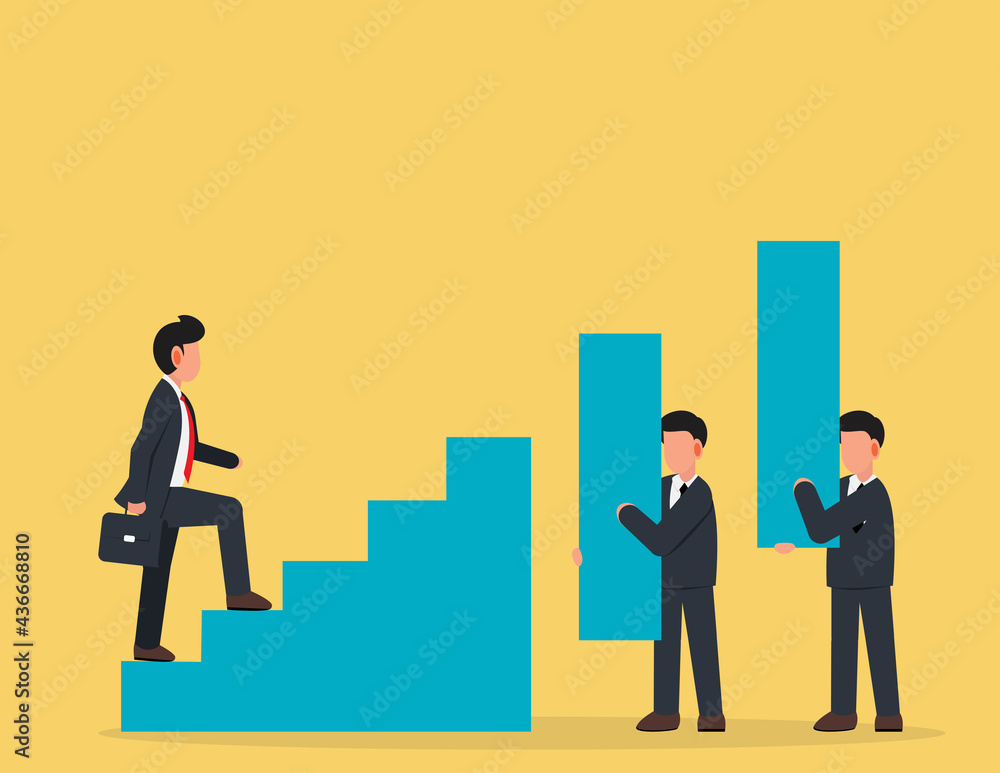 Business team Arranging block stacking as step stair to grow up. Concept business support Vector Business team Arranging block stacking as step stair to grow up. Concept business support Vector