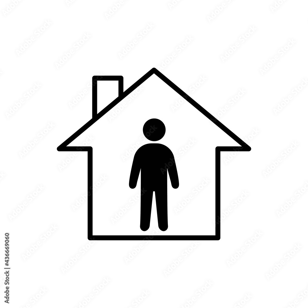 Stay home simple abstract black line icon. Covid-19 concept. Trendy flat isolated symbol sign can be used for: illustration, outline, logo, mobile, app, design, web, dev, ui, ux, gui. Vector EPS 10 Stay home simple abstract black line icon. Covid-19 concept. Trendy flat isolated symbol sign can be used for: illustration, outline, logo, mobile, app, design, web, dev, ui, ux, gui. Vector EPS 10