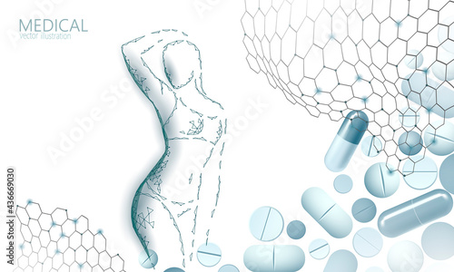 Woman slim shape silhouette low poly. Fitness beauty girl graceful body. Weigh lose nutrition supplement banner template vector illustration
