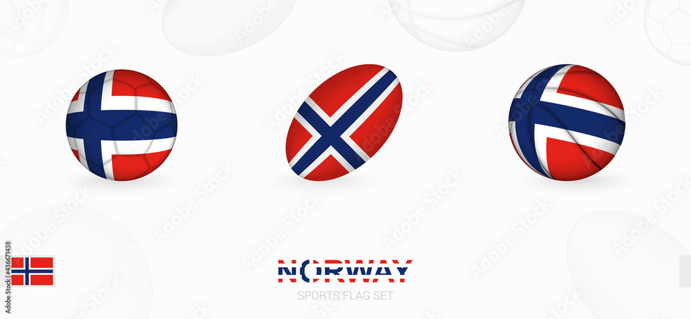 Naklejka premium Sports icons for football, rugby and basketball with the flag of Norway.