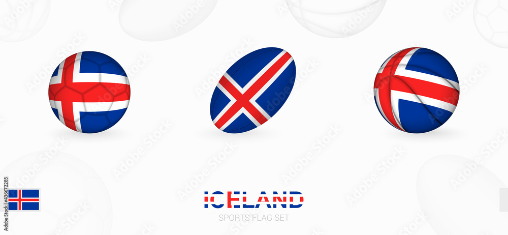 Sports icons for football, rugby and basketball with the flag of Iceland. Sports icons for football, rugby and basketball with the flag of Iceland.