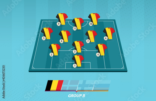 Football field with Belgium team lineup for European competition. photo