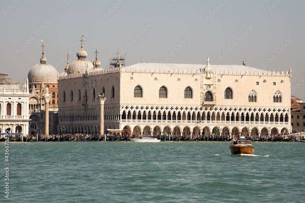 View of the Doge's palace with boats. Venice. Italy