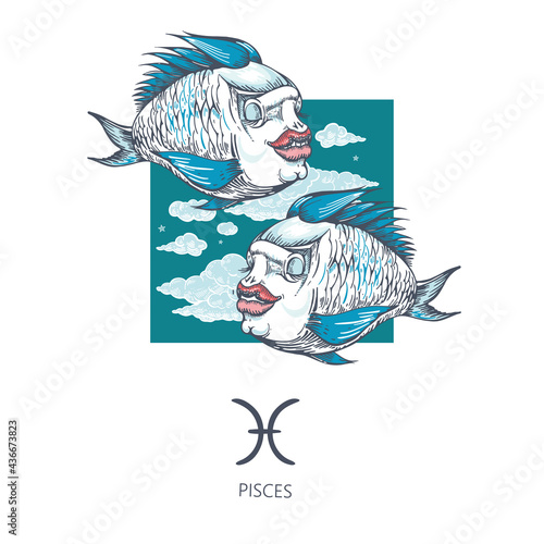 Pisces zodiac sign. The symbol of the astrological horoscope.