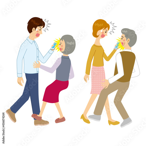 ながらスマホをして衝突する男女