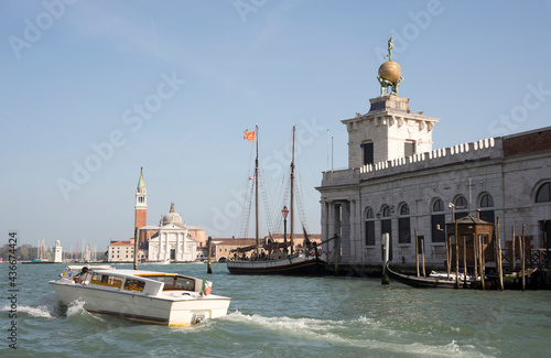 View of the Grand Canal with boats. Venice. Italy