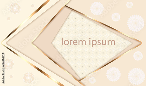 Abstract background in shades of ivory with gold and  stylized chrysanthemums