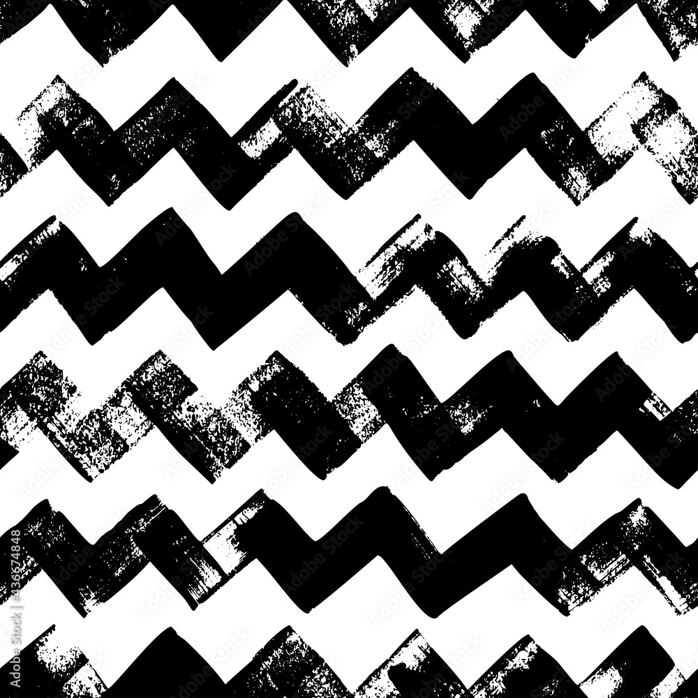 Seamless zig zag vector pattern. Abstract monochrome geometric brush strokes. Black and white hand painted ink illustration. Freehand horizontal zigzag stripes print. Simple classic geometric ornament Stock Vector | Adobe Stock seamless-zig-zag-vector-pattern-abstract-monochrome-geometric-brush-strokes-black-and-white-hand-painted-ink-illustration-freehand-horizontal-zigzag-stripes-print-simple-classic-geometric-ornament-stock-vector-adobe-stock